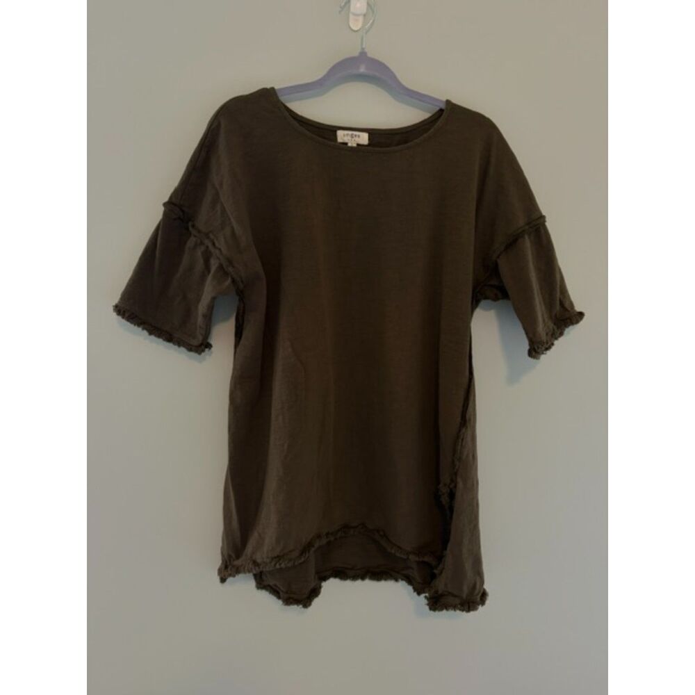 Umgee Tunic Womens Small Pullover Olive Short Frayed Sleeve Size L Cotton